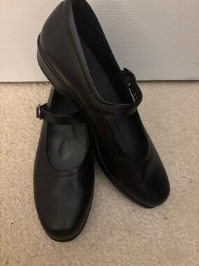 SAS Black Mary Jane Comfort Flats with Adjustable Strap